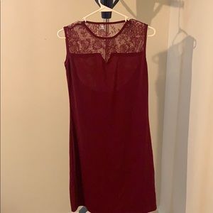 Red/burgundy mid length dress with too lace
